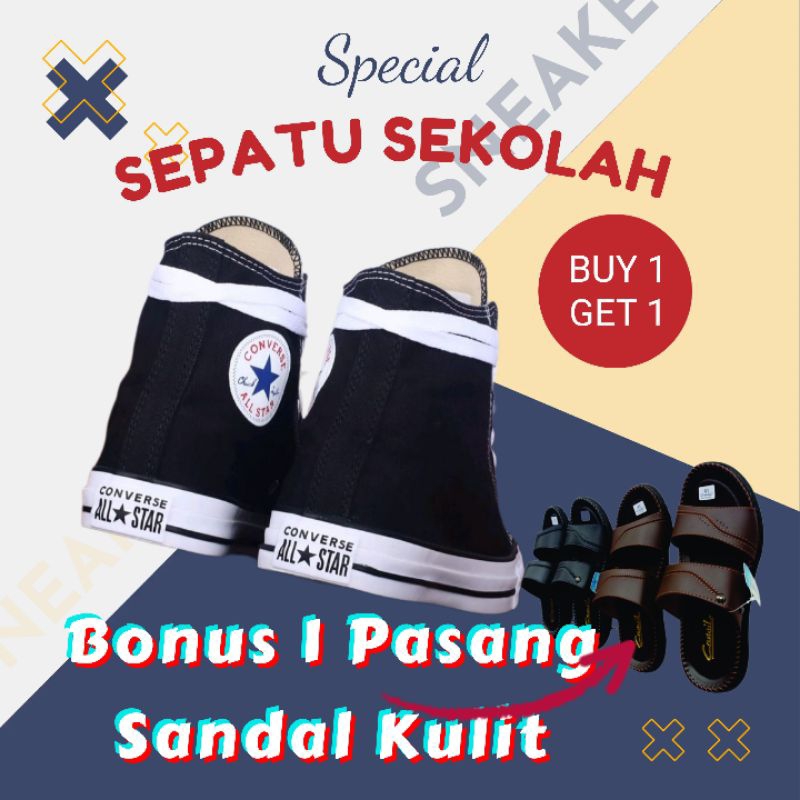 Converse All Star Sepatu Sekolah Pria boots BONUS SANDAL KULIT