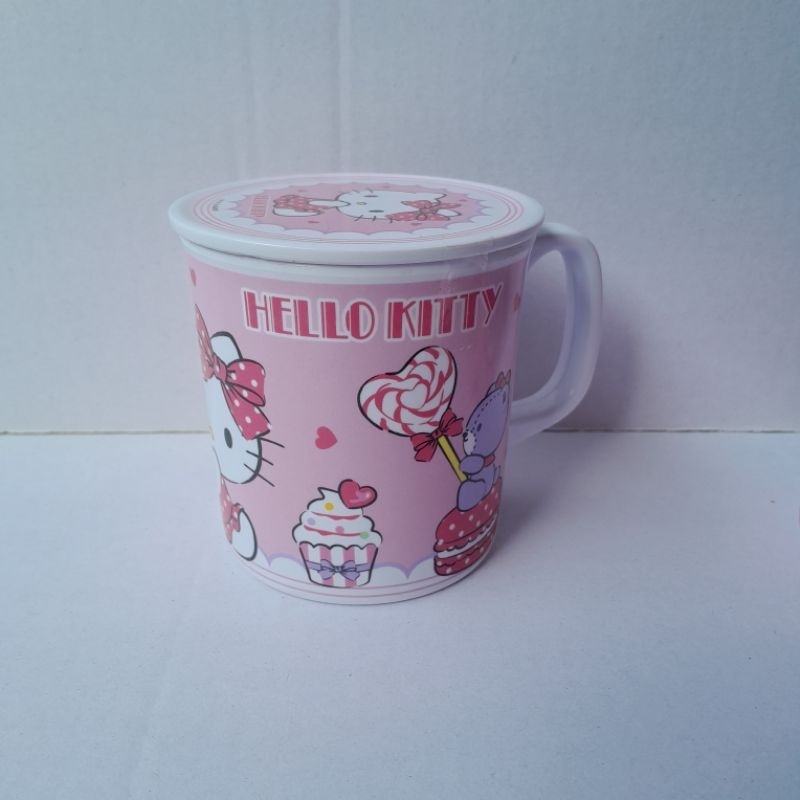 MUG BULAT TUTUP HELLO KITTY MELAMIN