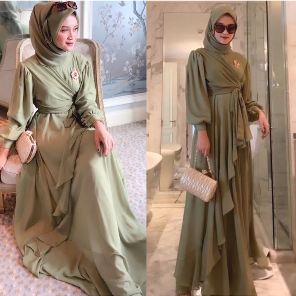 Dinni Dress // Gamis Formal Hijau Mint Polos Simpel LD 100 110 120 130 XXL XXXL 3XL Cantik Lucu Keki