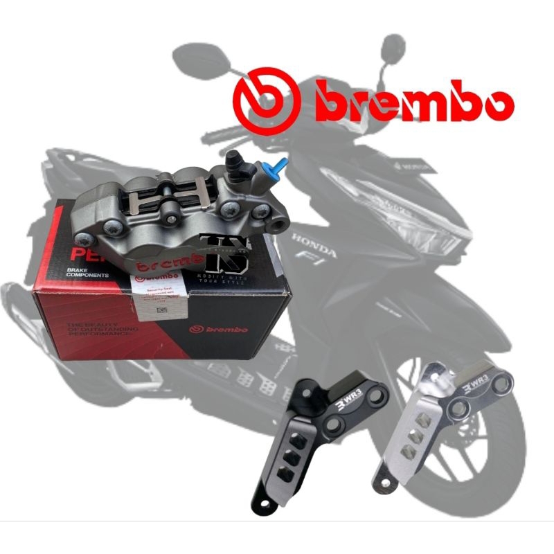 Kaliper 4 Piston Brembo Grey Red Logo Vario 125/150 Beat Scoopy Plus Bracket Disc 260 Mm Brembo 4 Pi