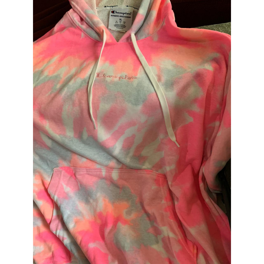 Hoodie Tie Dye By Champion Pink Orgininal 100% Premium
