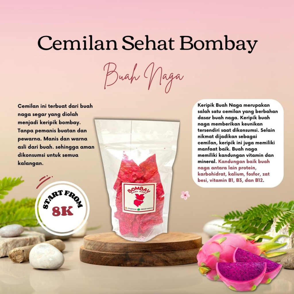 

Keripik Buah Naga | Bombay Buah Naga | Cemilan Sehat 100% Buah Naga dan Tepung Pilihan|