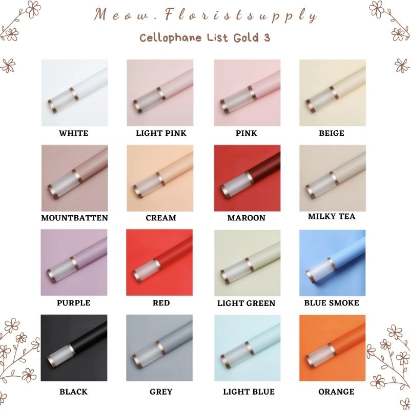 

(PACK = 20 LEMBAR) Cellophane LIST GOLD 3 Kertas Buket Bucket Bouquet Bunga Flower Wrapping Paper Florist