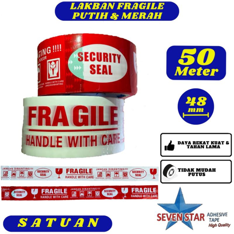 

Lakban Fragile Seven Star 48mm x 50 meter Satuan - Lakban Daya Rekat Kuat,Tidak Mudah Putus