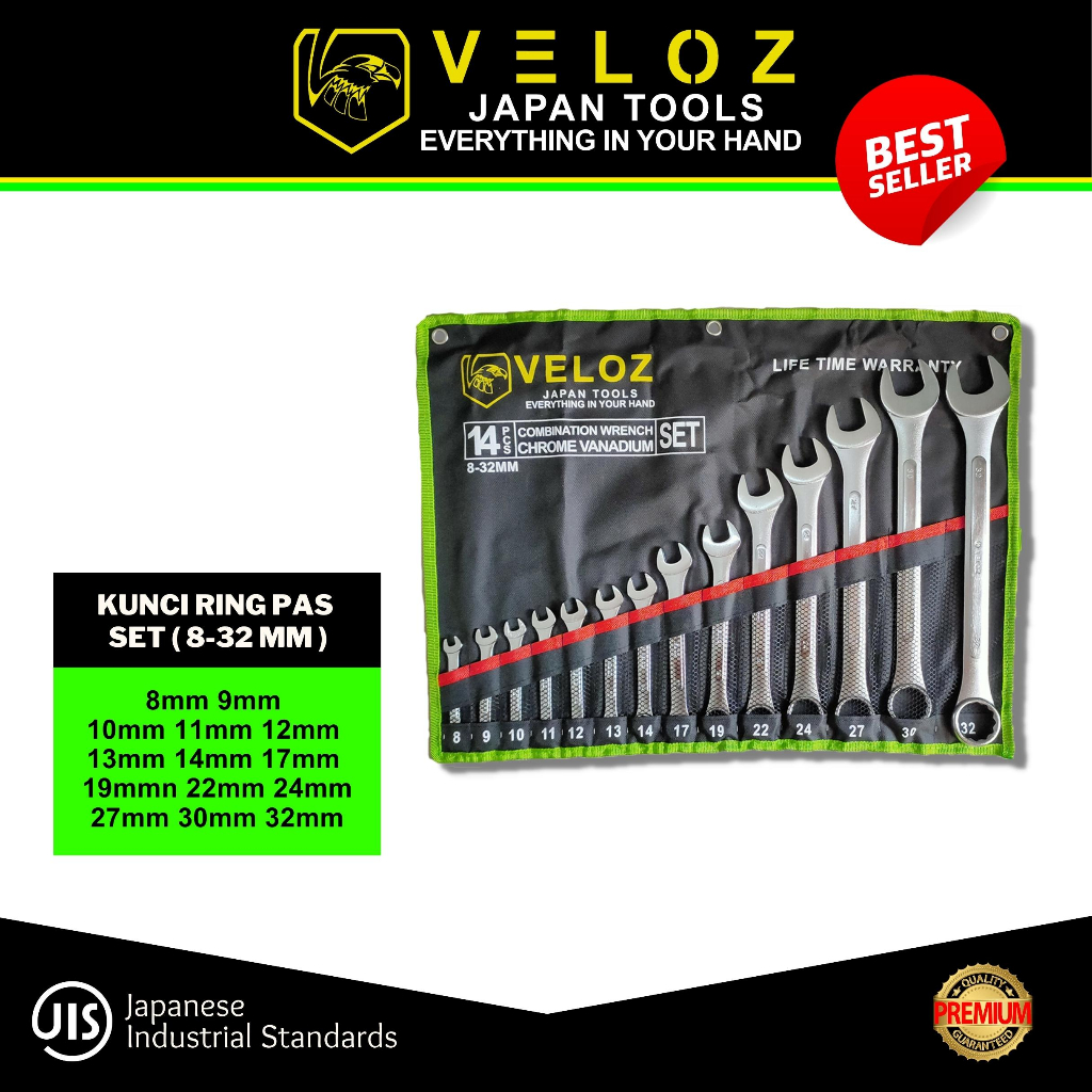VELOZ Kunci Ring Pas Set 8-32mm / Ring Pas 14pcs / Kunci Pas Ring 8-32mm