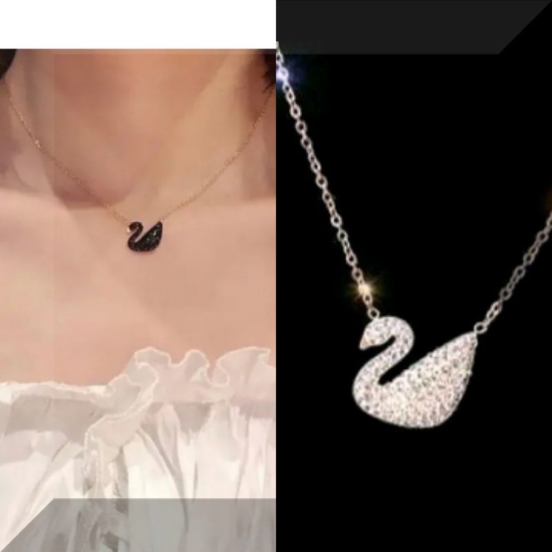 Kalung angsa putih hitam perhiasan wanita titanium