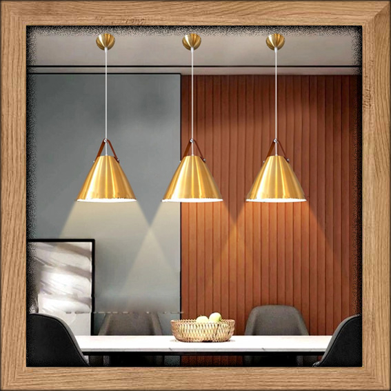 Lampu gantung MODERN MINIMALIS GOLD COPPER simple brown leather kulit pendant lighting living dining