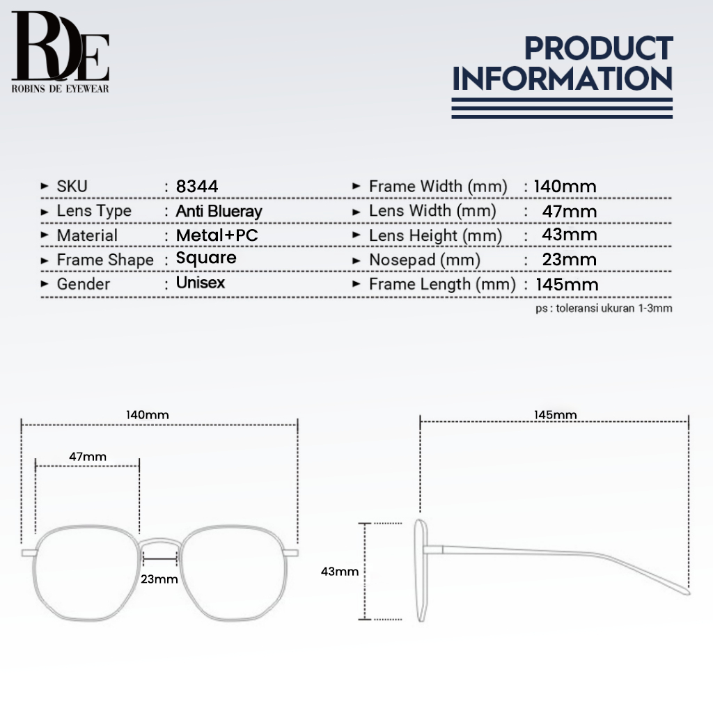 ROBINS Kacamata Minus Kotak Anti Radiasi Komputer Frame Kacamata Photocromic Antiblueray Bluecromic Kacamata Fashion Pria Wanita Kacamata Uv400 Stylish 8344-6