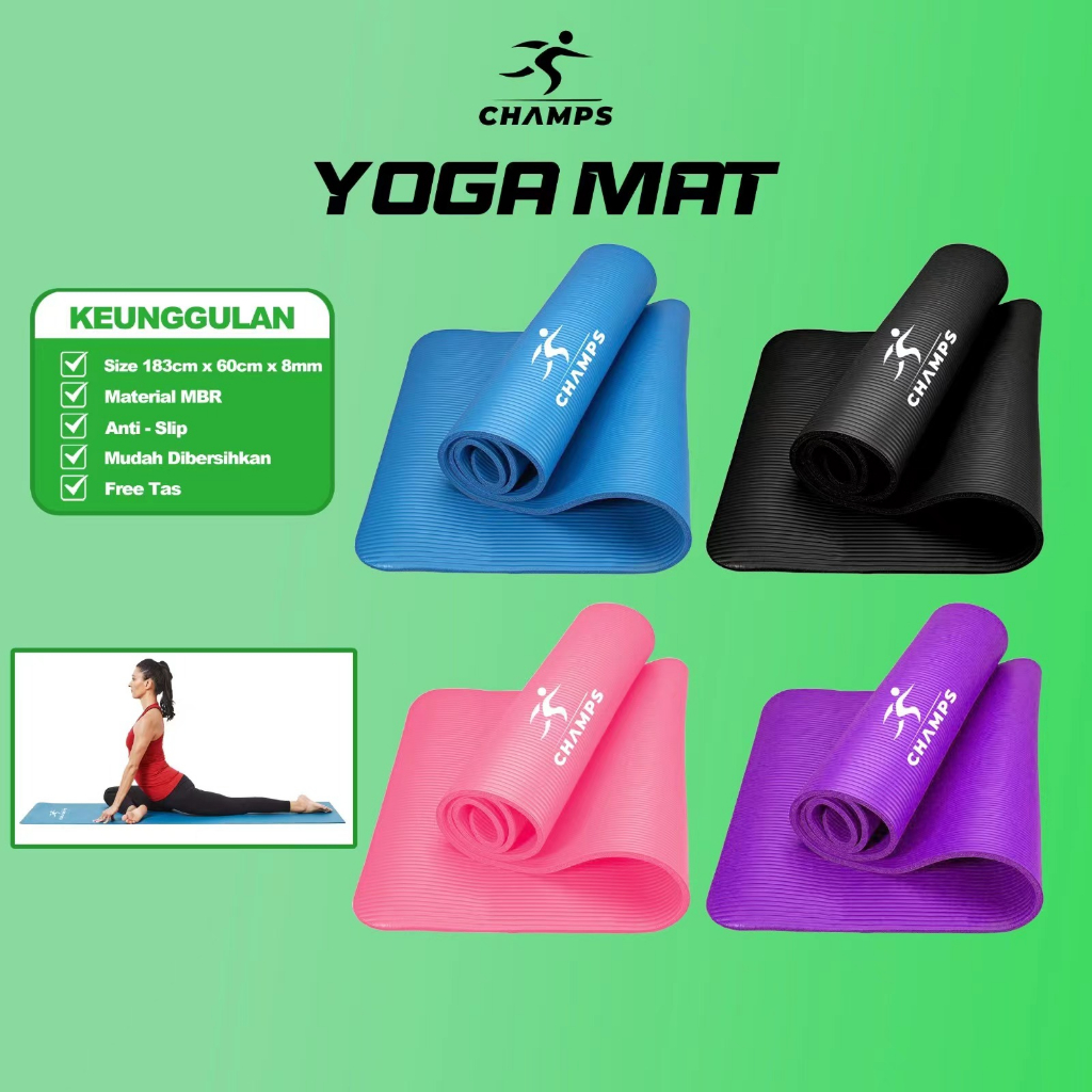 CHAMPS Matras Yoga MatKarpet MatTikar PROMO FREETAS Tebal 8mm-CH-YM 08