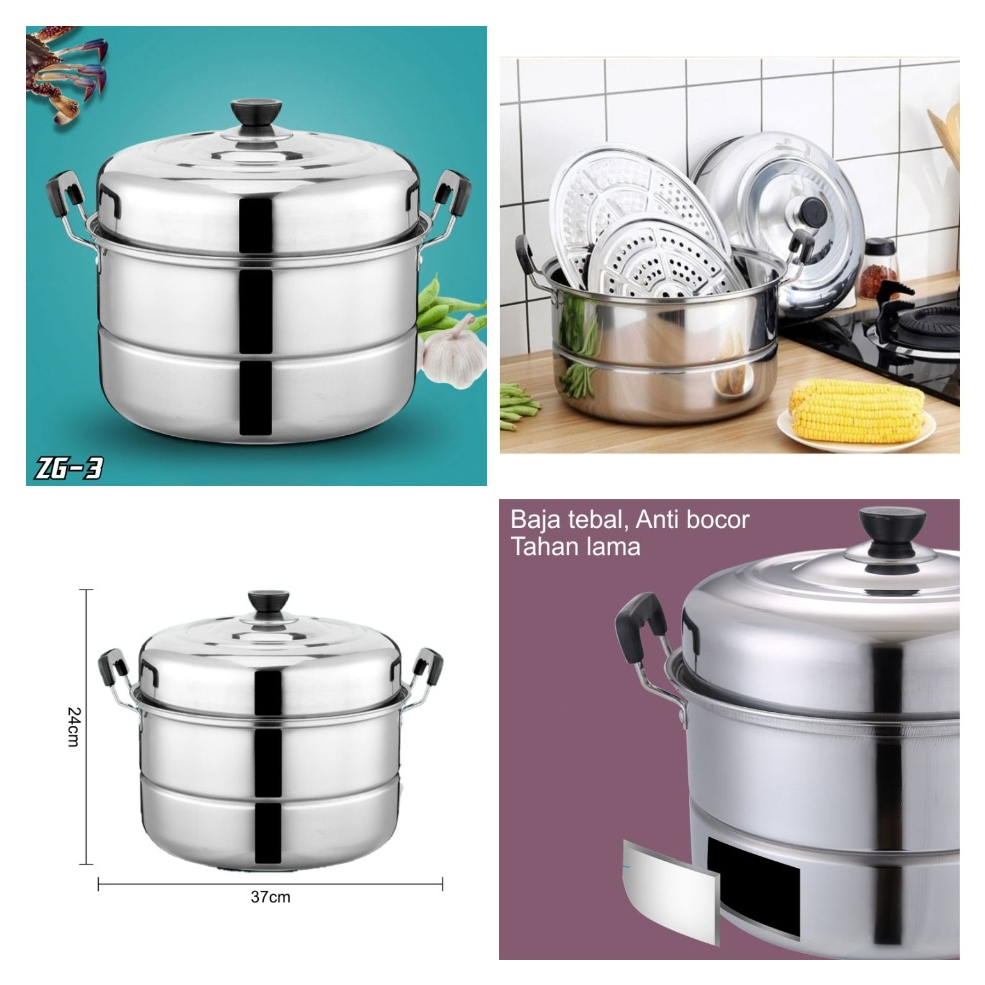 DISKON Panci Steamer Stainless tutup kaca Set 5 In 1 Panci Kukus Stainless Steel Panci serbaguna