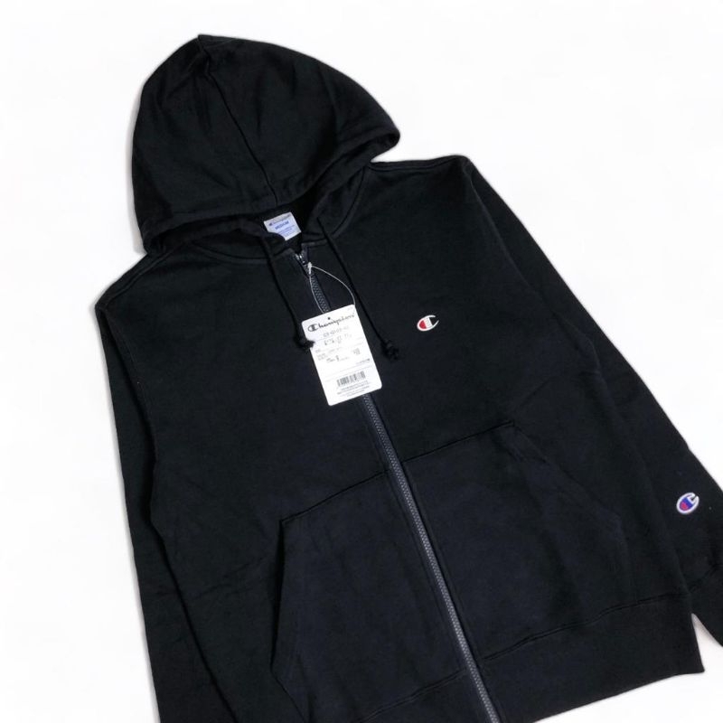 Zipper Hoodie Champion Basic Navy Biru Gelap Small Logo ORIGINAL Fulltag Complete Label