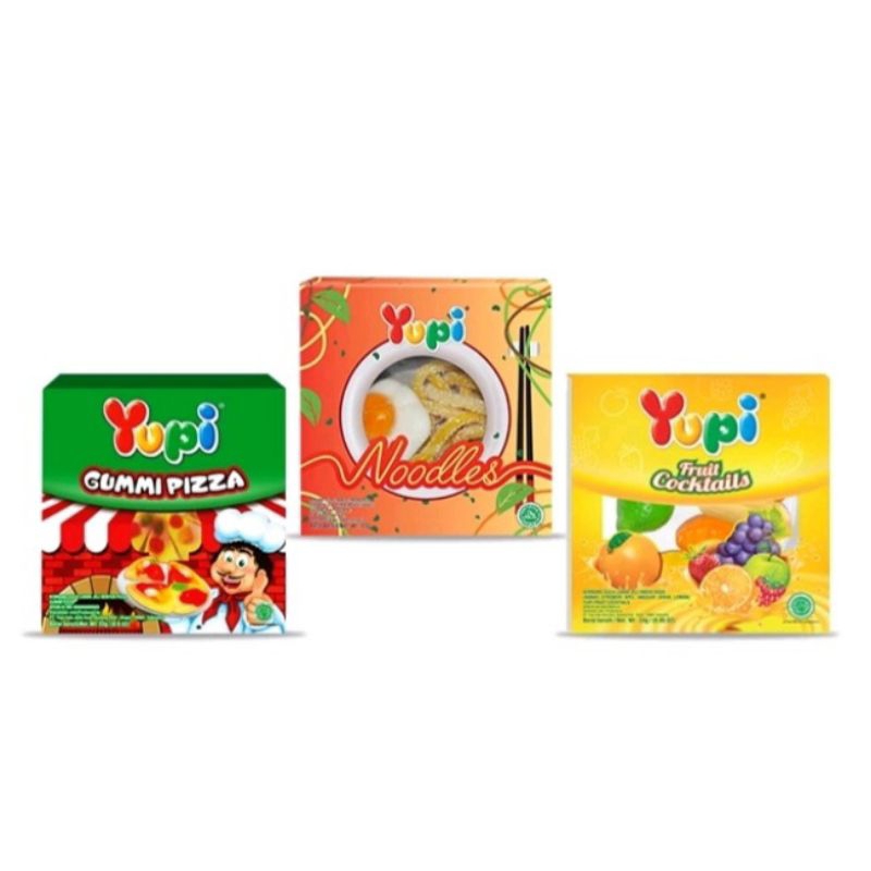 

PERMEN YUPI PIZZA , PERMEN YUPI NOODLE / MIE , PERMEN YUPI FRUIT COCKTAILS 23 GRAM - PERMEN CAMILAN UNTUK ANAK