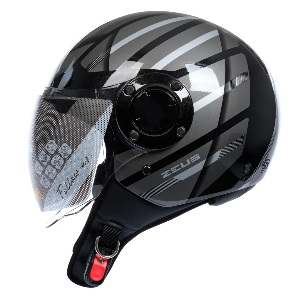 Helm Zeus ZS-217 Pearl Black BN2 Silver Retro New