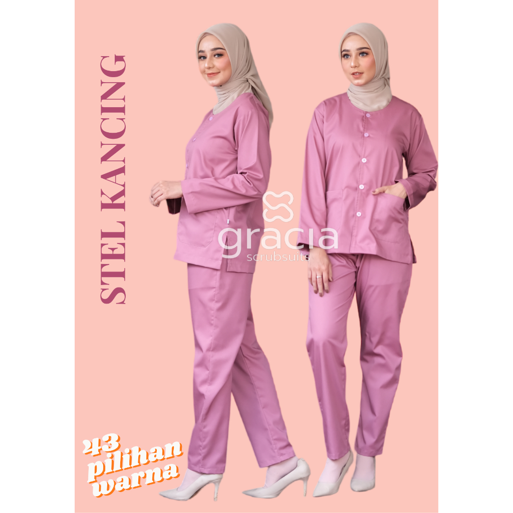 GRACIA SCRUBSUITS - SATU STEL SCRUB/baju jaga MODIFIKASI (kancing/kerah shanghai) MURAH