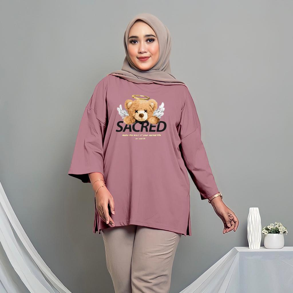 kaos wanita oversize bermotif jumbo ld 120 cm - ld 140 cm/kaos layla