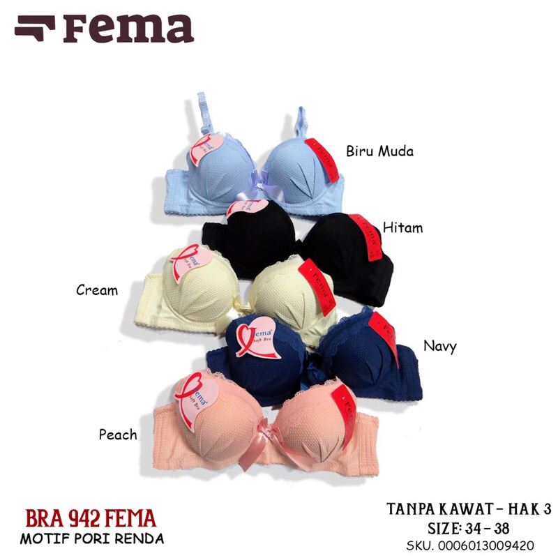 Bra BH Kutang Kotang Wanita Dewasa Sport Tanpa Kawat Busa Spon Sexy Fema 942 Super Soft Lucu Kait 2 