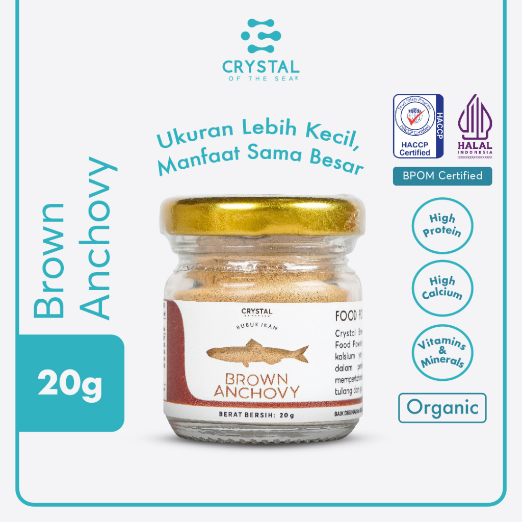 

Crystal of the Sea | Brown Anchovy Powder (20GR) | Ikan Bilis | Kaldu Penyedap MPASI Premium
