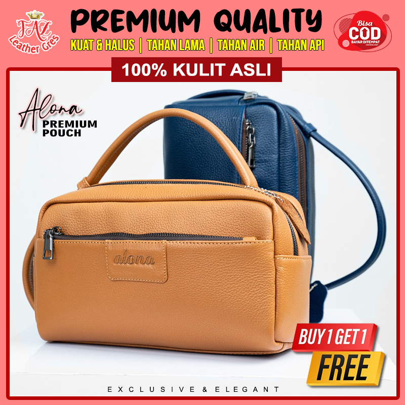 Pouch Tas Tangan Wanita Handbag Travel and Premium Fashion Cluth Bahan Kulit Sapi Asli Hand Bag Alon