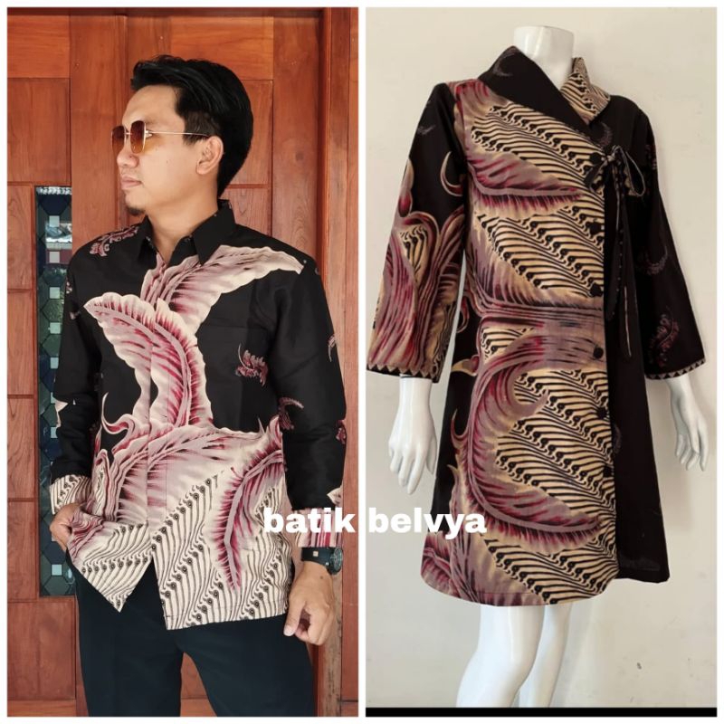 set couple batik motif bulu / Batik sragen sogan/ batik tulis  lawasan / batik solo modern/ kemeja s