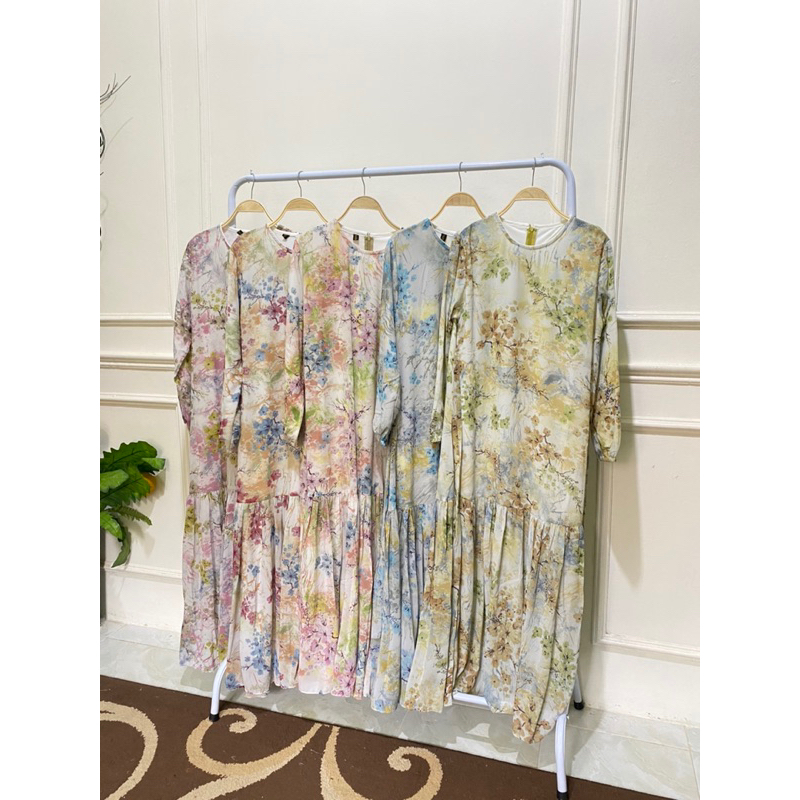 (AG) nadine dress set hijab bahan ceruty motif full furing