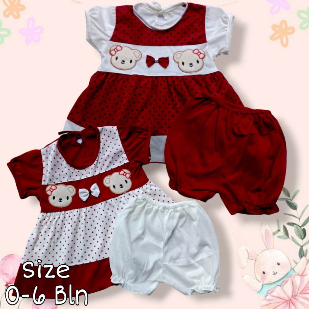 23504 - SETELAN DRESS BAYI NATAL PEREMPUAN BAJU ANAK CEWEK DRES BABY NEW BORN PAKAIAN WANITA USIA 0 