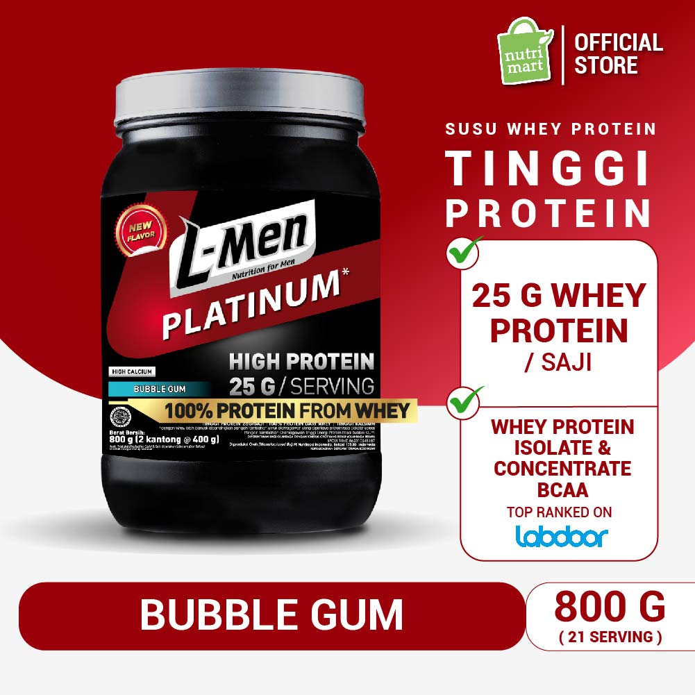 L-Men Platinum Bubble Gum 800gram (25g protein)- 1,7lbs - Suplemen Tinggi Whey Protein Rendah Lemak