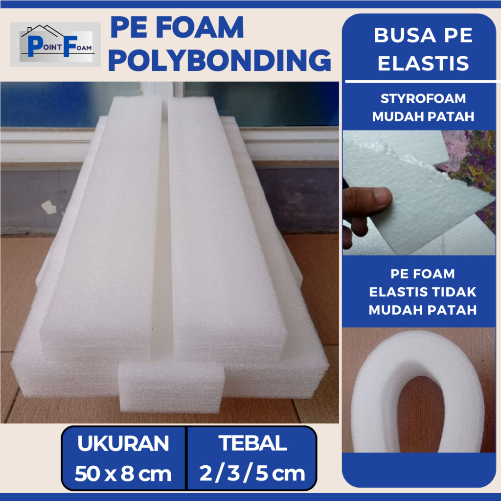 Busa Gabus PE Elastis Polyfoam 50 x 8cm PE Foam Polybonding Busa Gabus elastis Busa Packing Putih