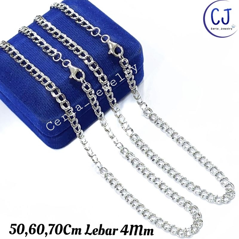 Kalung Perak Asli Silver Pria - Wanita 925 Lapis Emas Putih Model Rantai Bening - Perhiasan Perak Mu