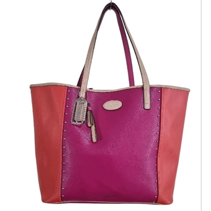 Preloved Authentic Coach Metro Colorblock Studded Tote Bag-Tas Wanita Branded Kulit Asli