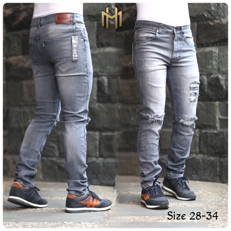 Celana Panjang Jeans Sobek Petir Grey Celana Panjang Jeans Grey Celana Panjang Jeans Ripped