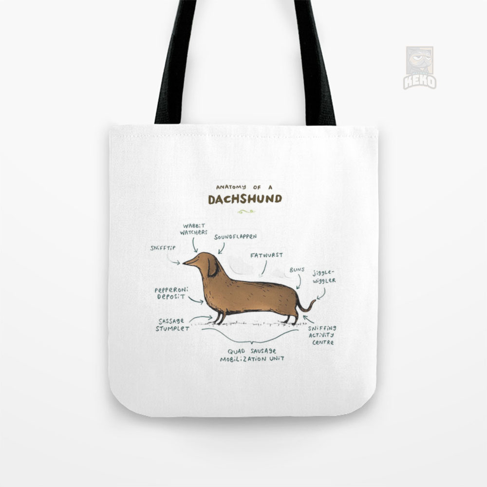 Anatomy of a Dachshund Tote Bag Kanvas