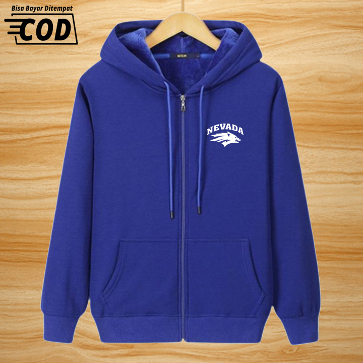 COD Jaket Zipper Distro Nevada Putih Premium Quality Sweater Tulisan Jaket Kata-Kata Hoodie Sablon A