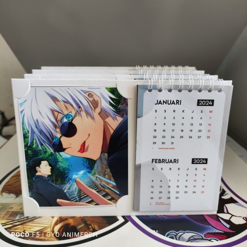Kalender duduk 2024 Anime, jujutsu kaisen, one piece, gojo, gear5