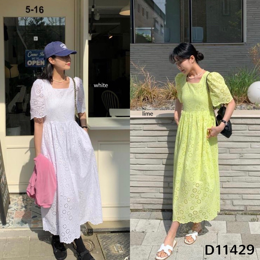 Angie Casual Eyelet Midi Dress D11429