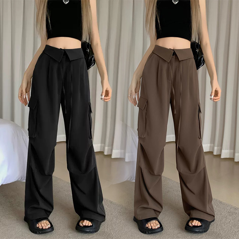 XIAOZHAINV Korean Style Celana Kargo Premium Cargo Pants Highwaist Casual Celana Premium Cargo Pants Kekinian Kulot Hitam HW0855