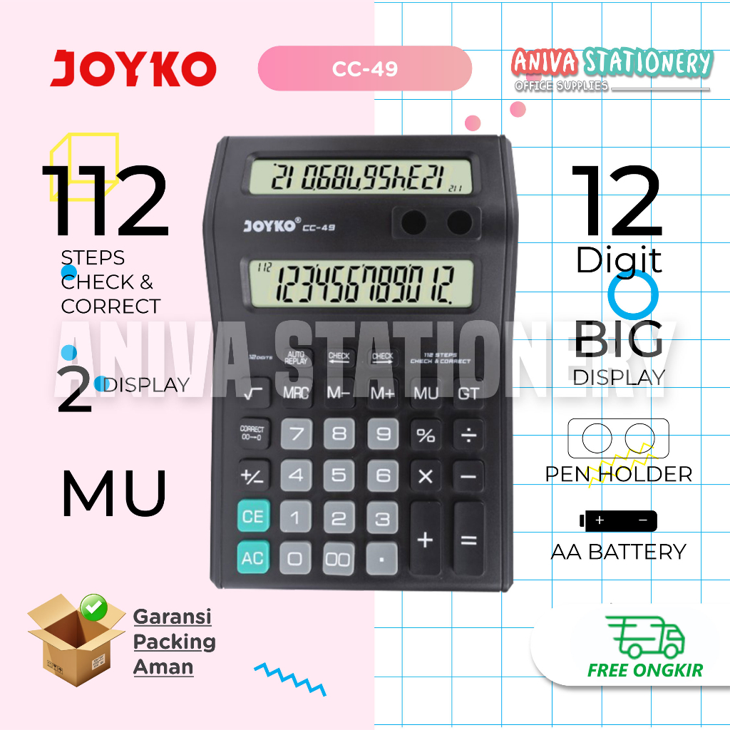 

JOYKO CC-49 KALKULATOR DAGANG 2 LAYAR DUAL DISPLAY CALCULATOR 12 DIGITS