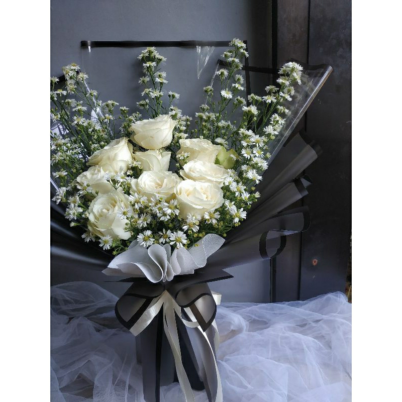 HAIKARL buket bunga mawar asli segar fresh flower peacock putih