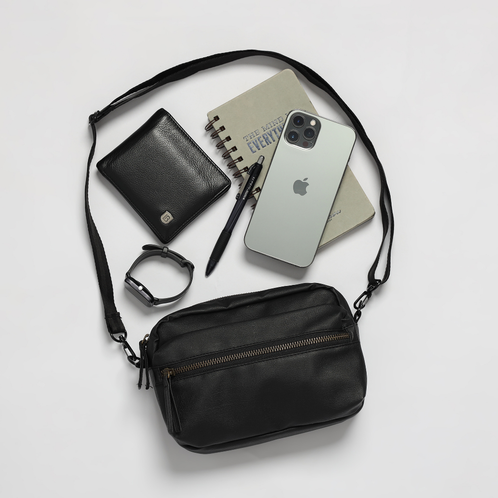 Guten Inc - Tas Selempang Pria Kulit Freo Black Slingbag