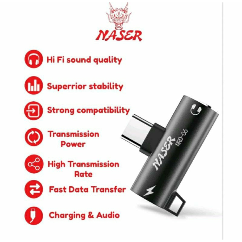 0NASER OTG TYPE C TO 3.5MM AUDIO NRO-06 / OTG SPLITER CONVERTER 2in1 Sambungan Headset dan Charger U