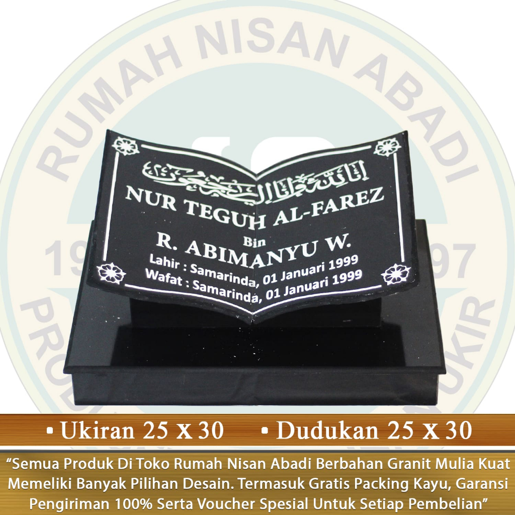 Batu Nisan Granit Makam Model Bentuk Buku Alquran Maesan Kijing Kuburan Full Dudukan Lengkap Set