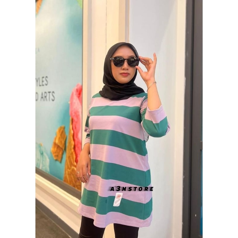 Kaos Wanita Basic Salur Model Terbaru.kaos Salur Wanita Terbaru  Bahan Katun Impor