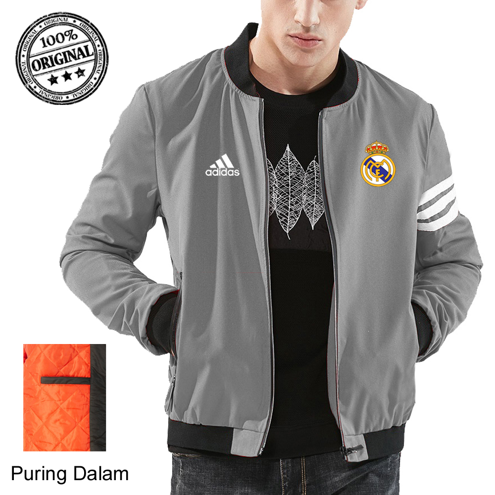 Bisa Custom Jaket Bomber Pria Real Madrid/Jaket Parasut Pria/Jaket Pria Keren/Jaket Cowok/Jaket Pria