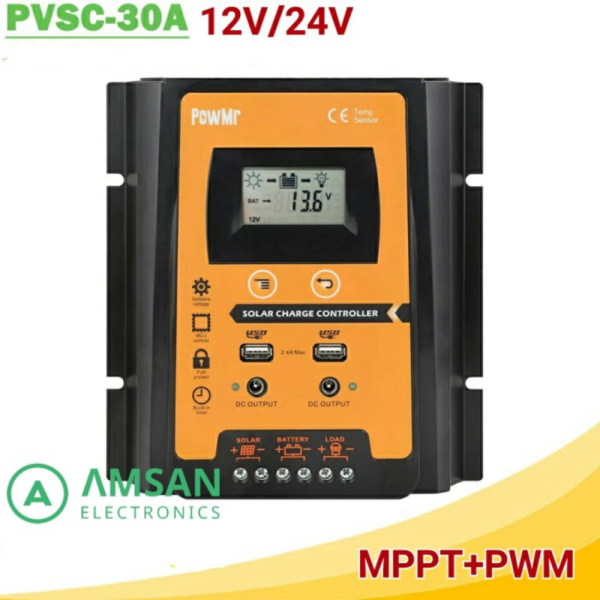 PowMr MPPT PWM Solar Charger Controller SCC PVSC 30A IP32 Dual USB Diskon