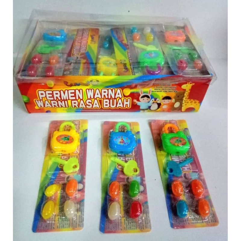 

Permen Cemilan Snack Jelly Jeli Bean Kacang Buah Gembok Kunci Lock Key Mainan Anak Murah (isi 30 pcs)