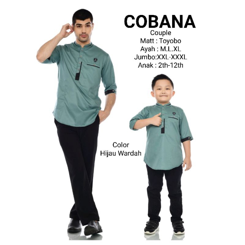 Cobana Store - Baju Koko Couple Ayah Dan Anak Warna Hijau Wardah Kemeja Koko Muslim Pria