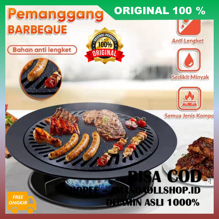 Smart Grill Pan BBQ Grill Pan Bulat Panggangan BBQ Grill Pan Barbeque Bulat 100% ASLI