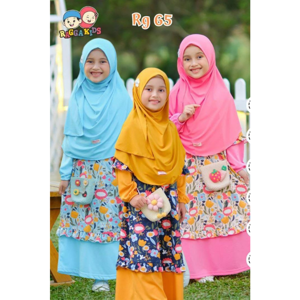 Gamis Anak RG 65 Motif Bunga Bahan Kaos Kombinasi Babytery Gratis Slingbag/ Gamis Anak Raggakids (Ga