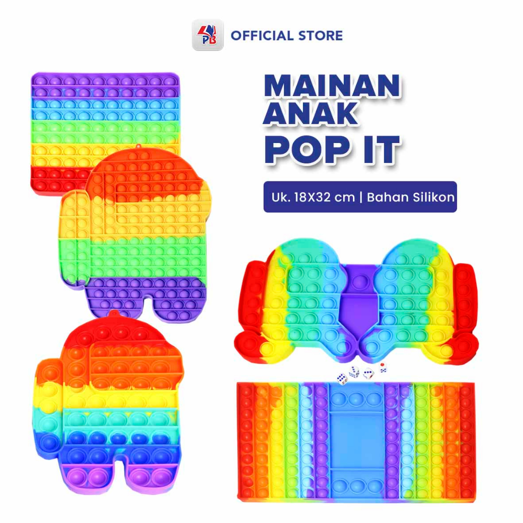 Mainan Pop It / Pop it Murah : Rainbow Ukuran Jumbo Bahan Silicon Kotak Among Us Kotak Dan Persegi P