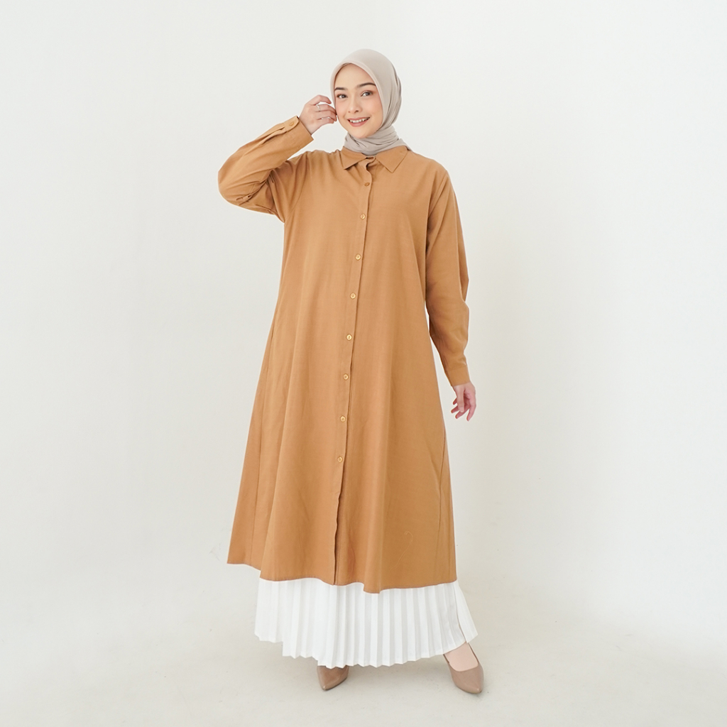 Hajin Tunik Dress B5010178  premium by SONIA | tunik wanita basic full kancing | atasan blouse musli