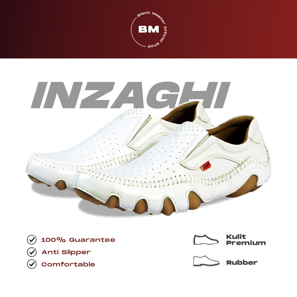 Sepatu Slip On Pria BM Inzaghi Putih - Sepatu Kulit Casual - Sepatu Kerja